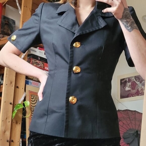 Givenchy vintage short sleeve black blazer golden buttons - Size 4 - Picture 1 of 9